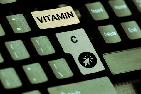 Text caption presenting Vitamin C. Business showcase it promotes healing and Foto stock