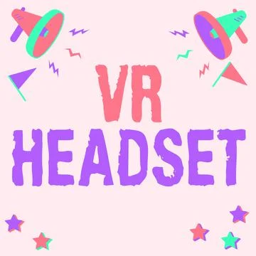 Text caption presenting Vr Headset. Business overview headmounted device that Stock Illustration