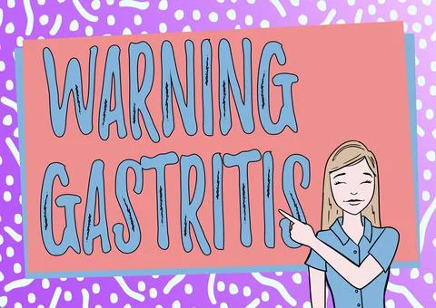 Text caption presenting Warning Gastritis. Word Written on early advice on Illustrazione stock