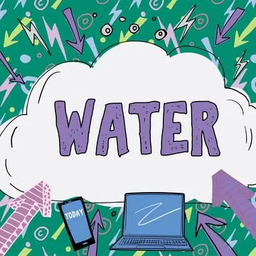Text caption presenting Water. Business overview colourless transparent Stock Illustration