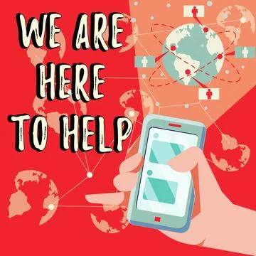 Text caption presenting We Are Here To Help. Business concept Someone who is Illustrazione stock