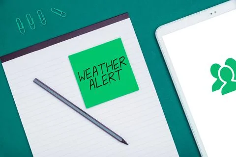 Text caption presenting Weather Alert. Business concept urgent warning on the Stock Photos