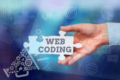 Text caption presenting Web Coding. Concept meaning a system of symbols and Stock Photos