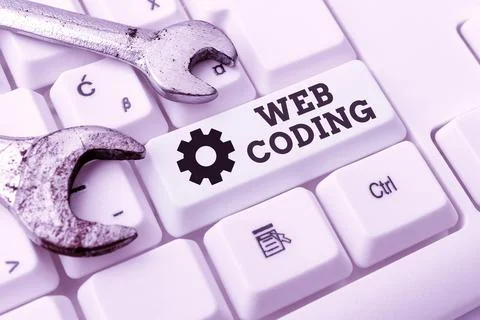 Text caption presenting Web Coding. Word for a system of symbols and rules used 写真素材
