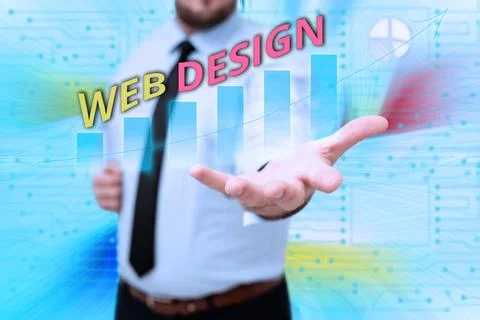 Text caption presenting Web Design. Word for website creation which includes Stock Photos