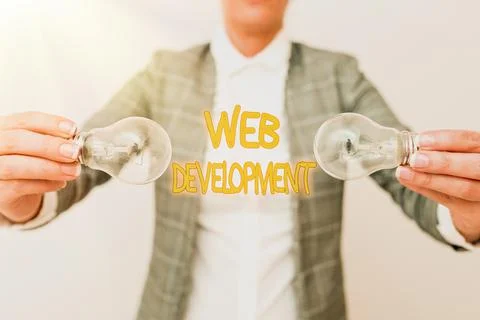 Text caption presenting Web Development. Business overview work involved in Stock Photos