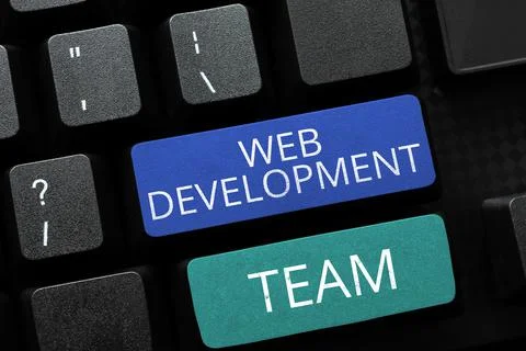 Text caption presenting Web Development Team. Business overview in control of 스톡 사진