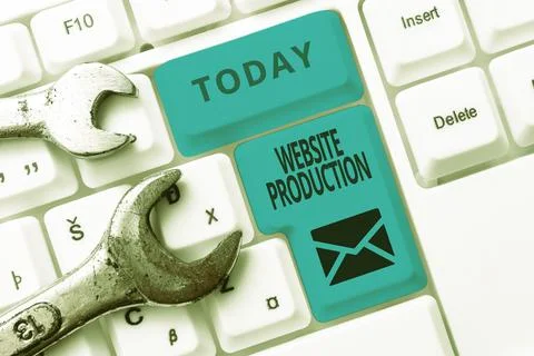 Text caption presenting Website Production. Word for process of creating Stock Photos