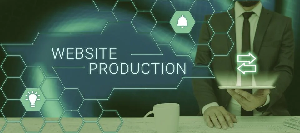 Text caption presenting Website Production. Conceptual photo creating sites with Foto stock