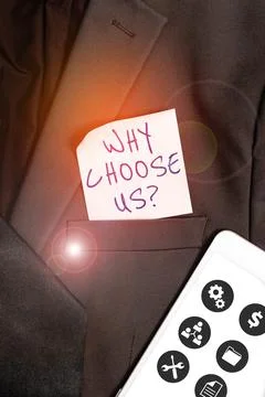 Text caption presenting Why Choose Us. Business approach Reasons for choosing Ilustração Stock