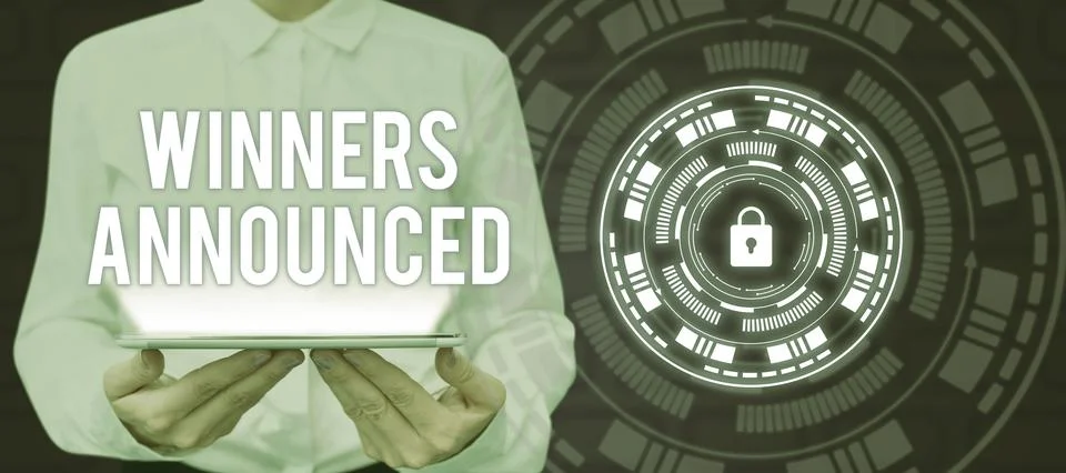 Text caption presenting Winners AnnouncedAnnouncing who won the contest or any Stock Photos