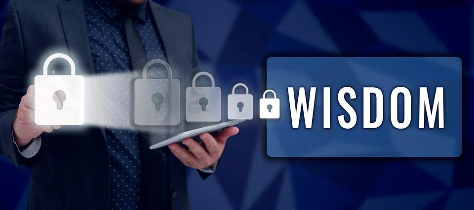 Text caption presenting Wisdom. Business idea body of knowledge and principles Stock Photos