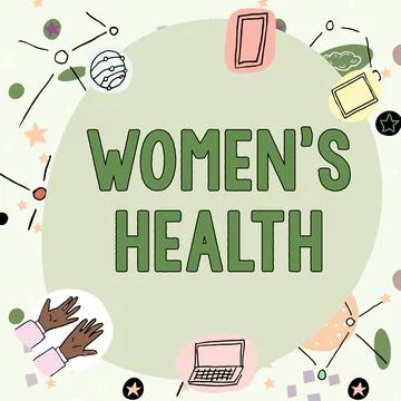 Text caption presenting Women s is HealthWomen's physical health consequence Stock Illustration
