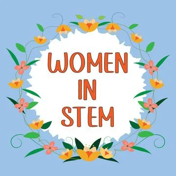 Text caption presenting Women In Stem. Business idea Science Technology Stock Illustration