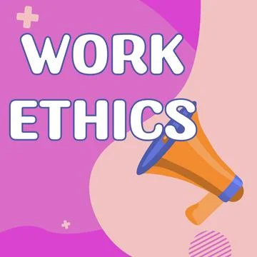 Text caption presenting Work Ethics. Word for A set of values centered on the Illustrazione stock