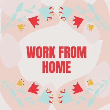 Text caption presenting Work From Home. Business overview communicating with the Stock Illustration