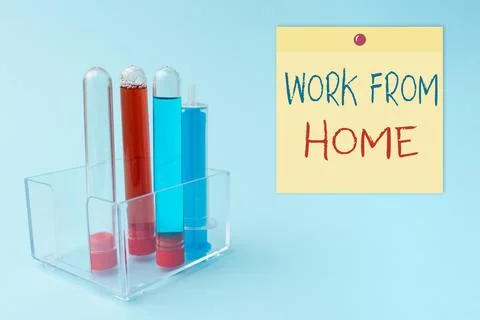 Text caption presenting Work From Home. Business overview communicating with the Foto stock