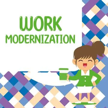Text caption presenting Work Modernization. Word for changing product service Illustrazione stock