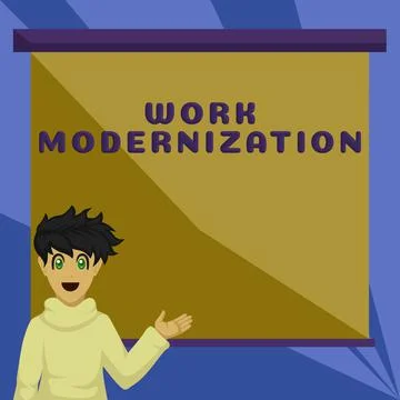 Text caption presenting Work Modernization. Concept meaning changing product Illustrazione stock