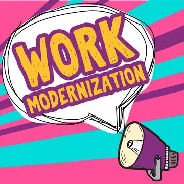 Text caption presenting Work Modernization. Business overview changing product Illustrazione stock