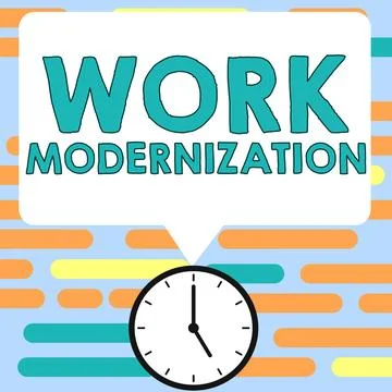 Text caption presenting Work Modernization. Concept meaning changing product Illustrazione stock