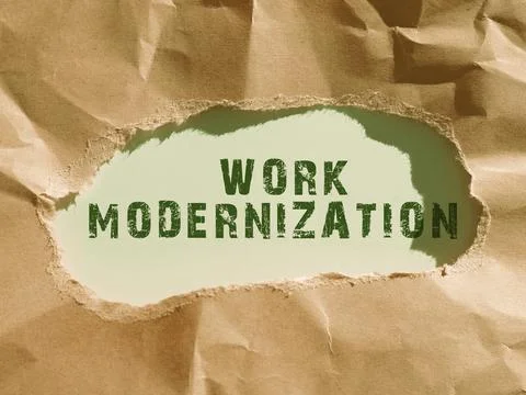 Text caption presenting Work Modernization. Business overview changing product 写真素材
