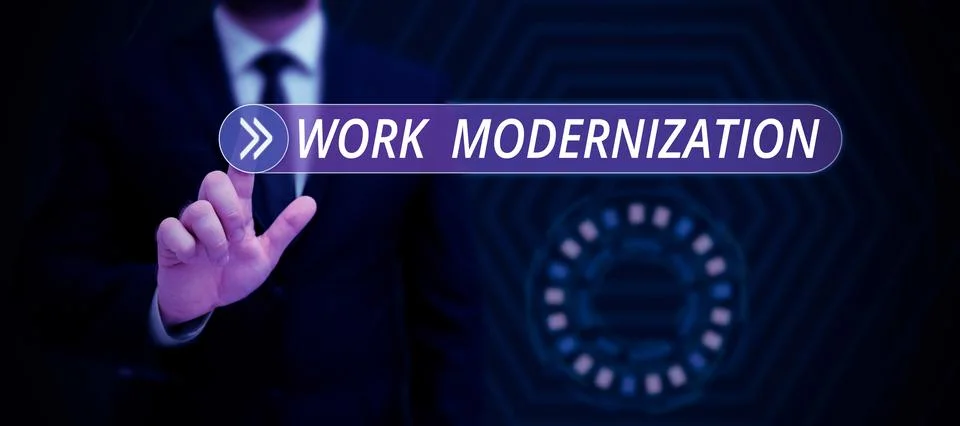 Text caption presenting Work Modernization. Business overview changing product 库存照片