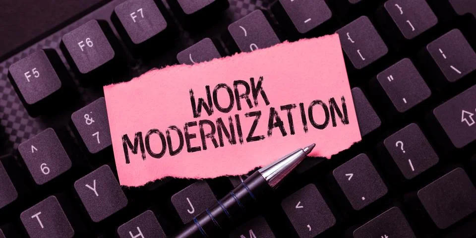 Text caption presenting Work Modernization. Word Written on changing product Foto stock