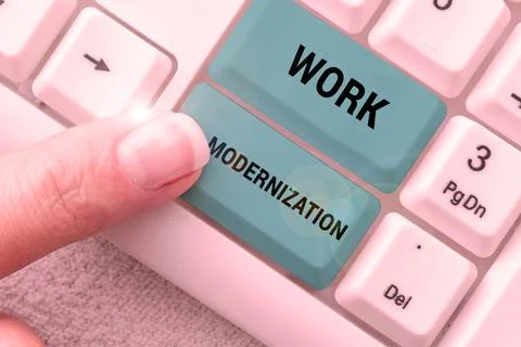 Text caption presenting Work Modernization. Word Written on changing product Stock Photos