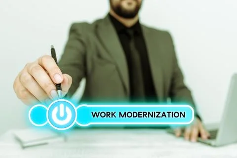 Text caption presenting Work Modernization. Business idea changing product 库存照片