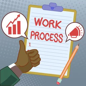 Text caption presenting Work Process. Business overview Standard procedures how Stock Illustration