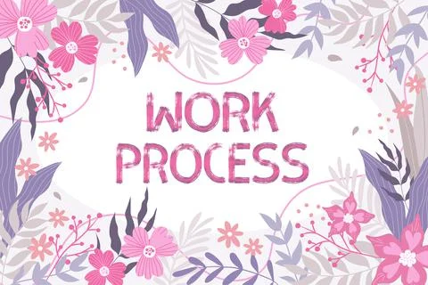 Text caption presenting Work Process. Business overview Standard procedures how Stock Illustration