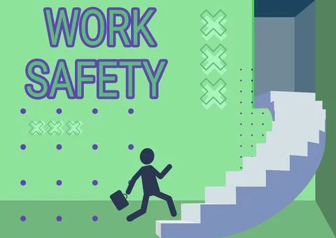 Text caption presenting Work Safety. Word for preventive measures applied by Stock Illustration