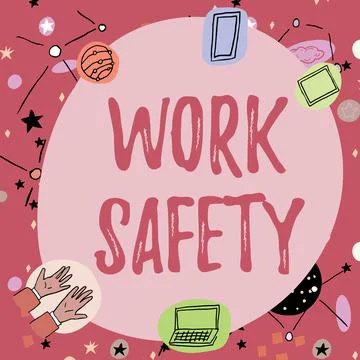 Text caption presenting Work Safety. Word for Policies and control in place Stock Illustration