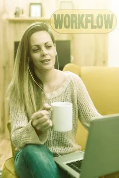 Text caption presenting Workflow. Business approach Series of activities or Foto stock