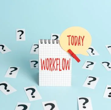 Text caption presenting Workflow. Word for Series of activities or procedures 스톡 사진