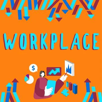 Text caption presenting Workplace. Business approach Area where you can find Ilustración de archivo