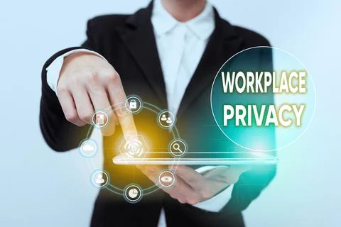 Text caption presenting Workplace Privacy. Word Written on protection of Foto stock
