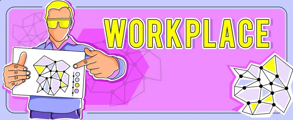 Text caption presenting Workplace. Word Written on Area where you can find busy Ilustración de archivo