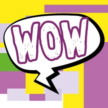 Text caption presenting Wow. Word Written on Expressing astonishment and awe Stock Illustration
