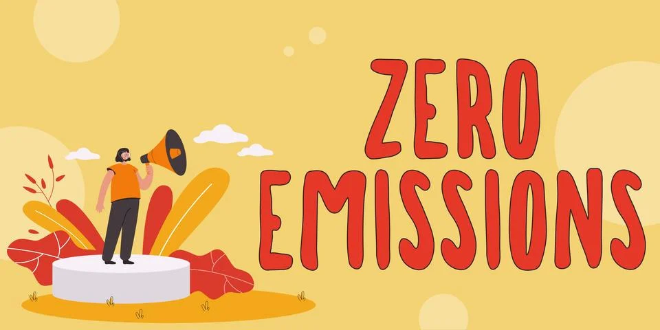 Text caption presenting Zero Emissions. Business concept emits no waste products Stock Illustration