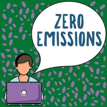 Text caption presenting Zero Emissions. Conceptual photo emits no waste products Stock Illustration