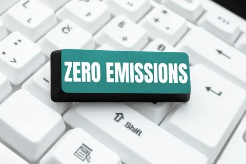 Text caption presenting Zero Emissions. Word Written on emits no waste products Stock Photos