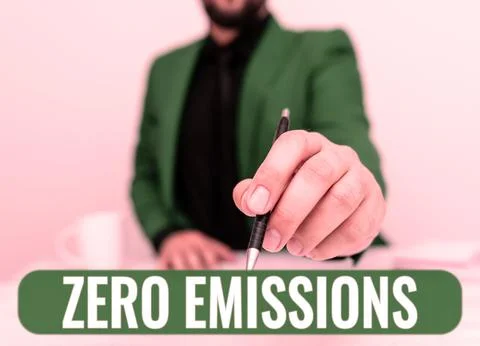 Text caption presenting Zero Emissions. Concept meaning emits no waste products Stock Photos