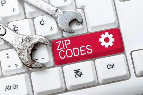 Text caption presenting Zip Codes. Business idea numbers added to a postal Foto stock