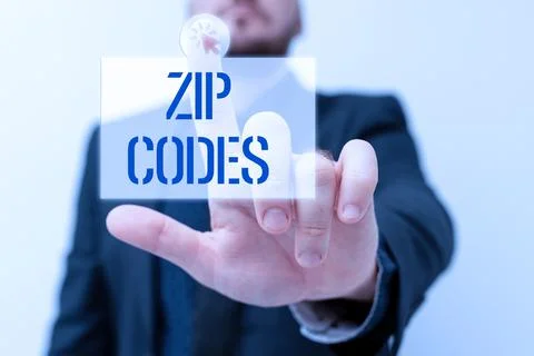 Text caption presenting Zip Codes. Word Written on numbers added to a postal 스톡 사진