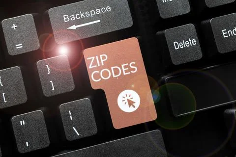 Text caption presenting Zip Codes. Business overview numbers added to a postal Stock Photos