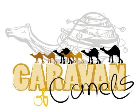 TEXT CARAVAN OF CAMELS Illustrazione stock