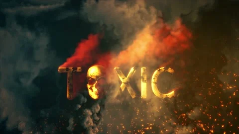 Text carbon dioxide with skull burning on dark smoke backdrop - loop video Stock Footage 195665141