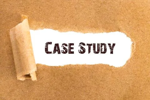 The text Case Study appearing behind torn brown paper Stock Photos